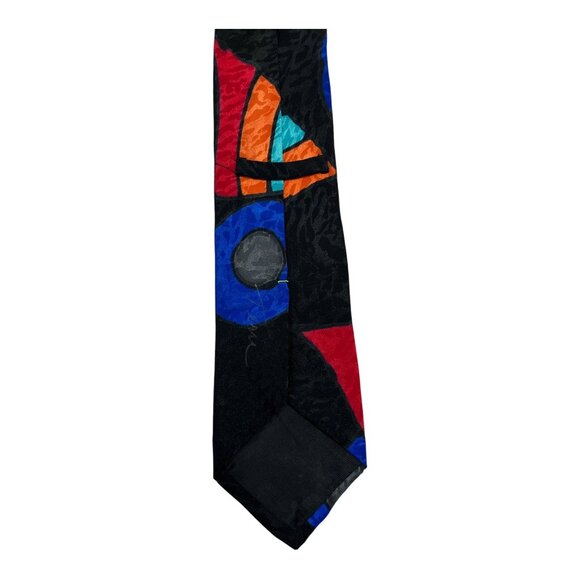 Vtg Robert Daskal for Seeley’s Hand Painted Silk Tie – Abstract Geometric Design - Picture 3 of 6